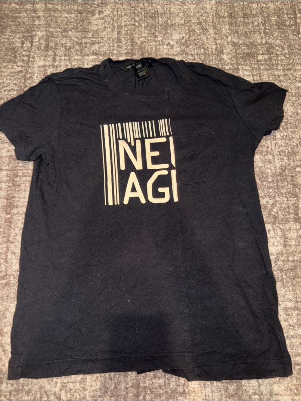 Marc by Marc Jacobs Black Graphic Pocket Tee with Beige Print